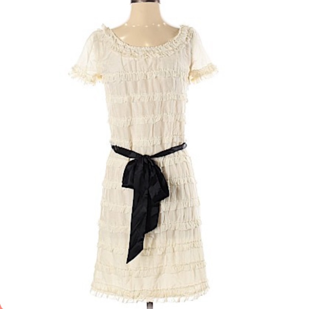NWT J.Crew Dress Cream with black ribbon waist Size 0